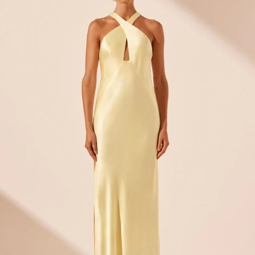 Shona Joy La Lune Cross Front Keyhole Midi Dress - Lemon